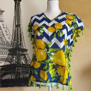 Antica Sartoria Navy Blue Top with lemons